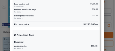 expanded cost and fees detail page